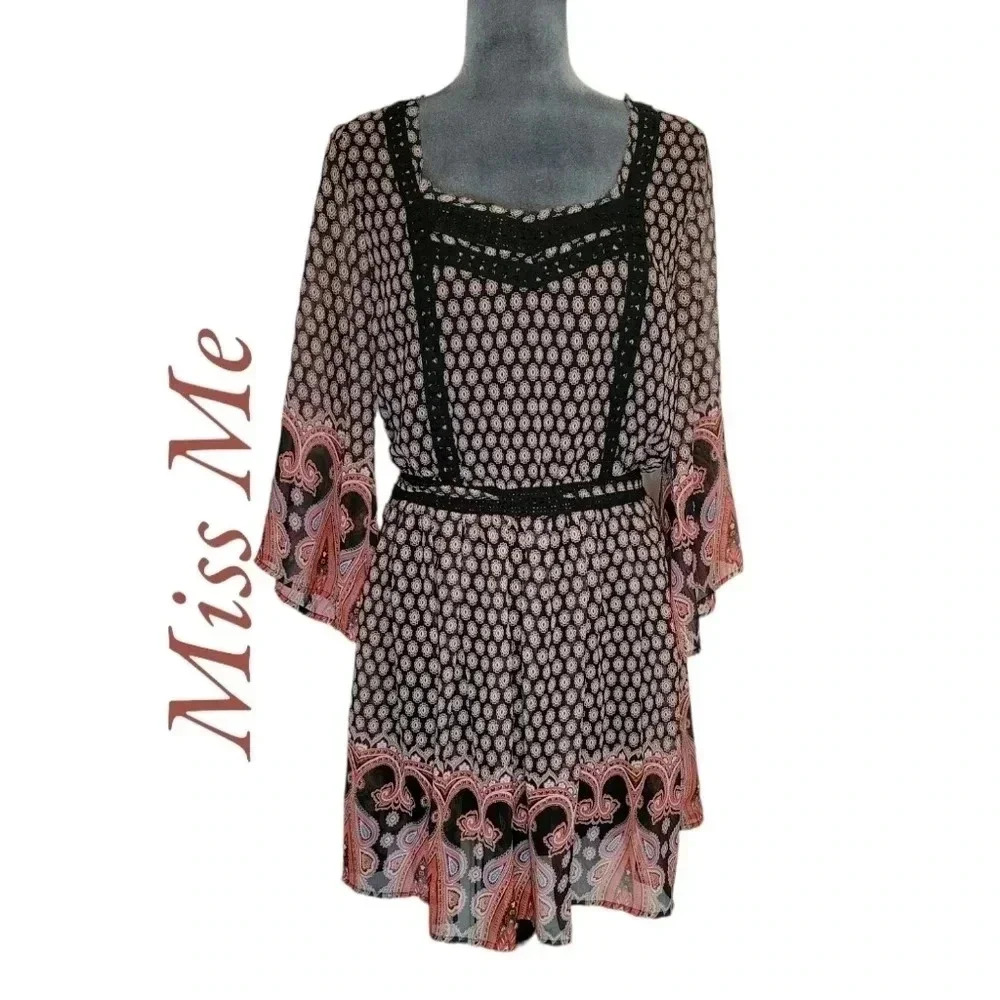 Miss Me Black and Pink Patterned Dress